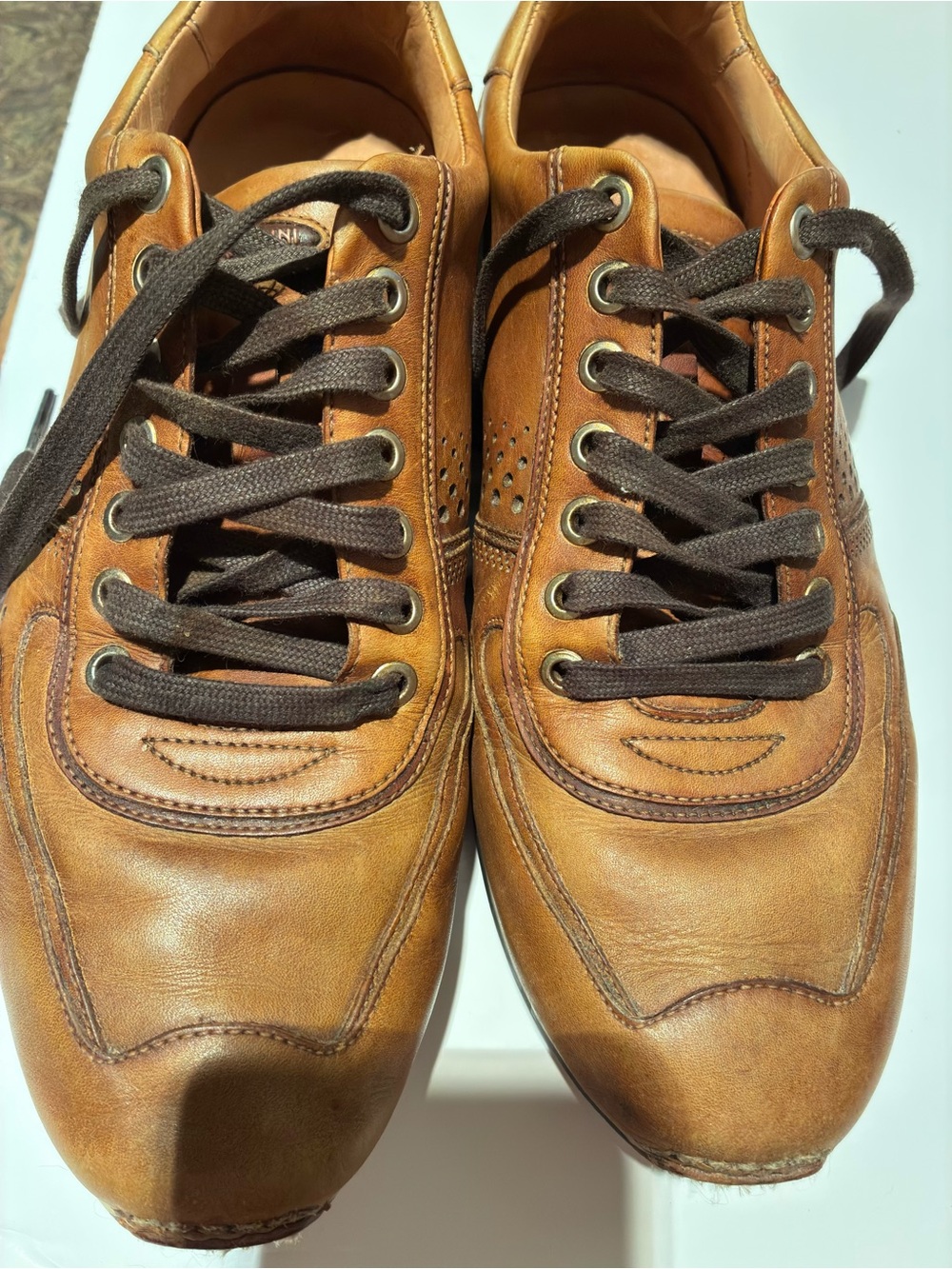 MAGNINNI Men's Tan Leather Lace-Up Sneakers - SIZE 8.5 Made in Portugal